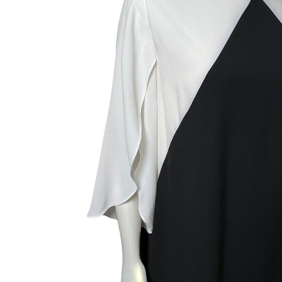 AB Studio Black White Colorblock Dress Dramatic Bell Sleeve Cocktail Party Sz L - Picture 5 of 11